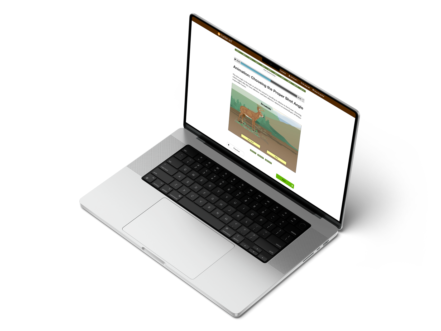 A Hunter-Ed course on a laptop screen, hunters ed requirements in Texas concept. 