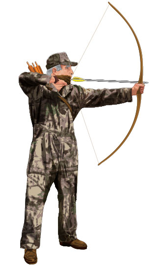 Illustration of the draw bow position, bowhunter safety concept. 