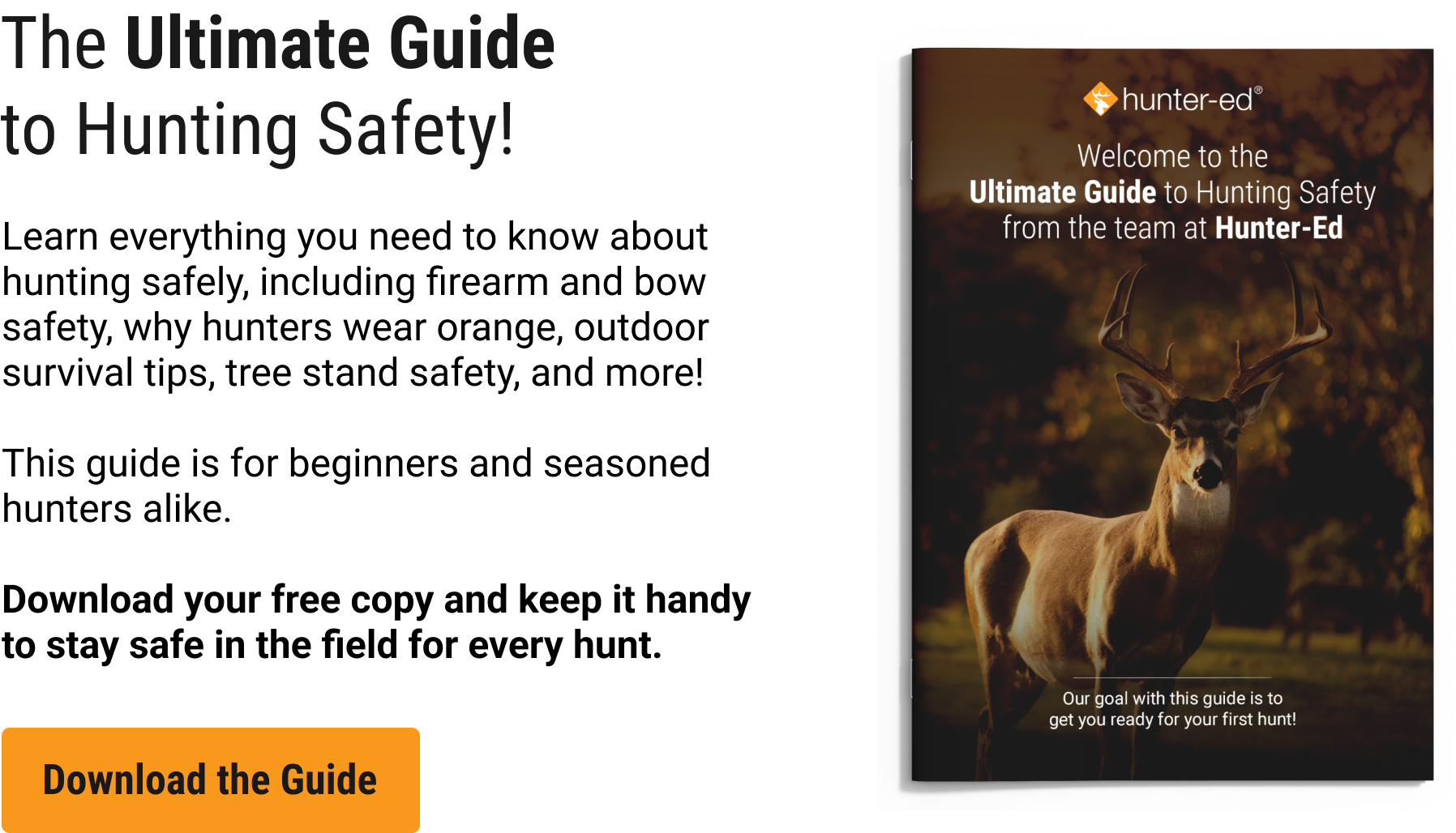 Graphic calling readers to download the Ultimate Hunting Safety Guide from Hunter-Ed