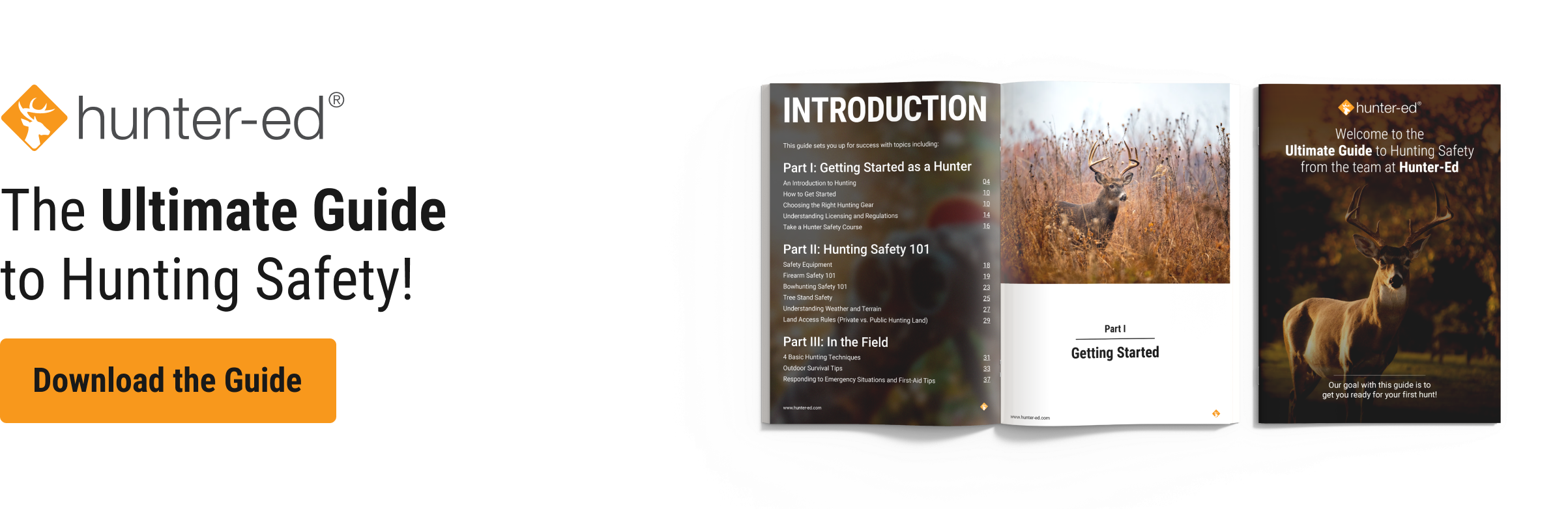 Illustration showing a download of the Ultimate Hunting Safety Guide from Hunter-Ed.