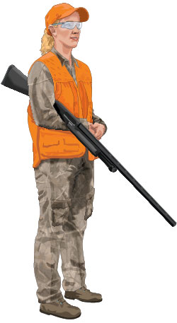 Illustration of the elbow carry for firearms, firearm safety concept. 