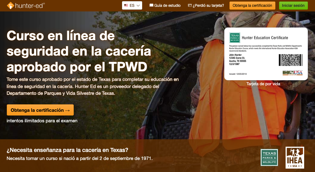 Screenshot of Hunter-Ed in spanish. 