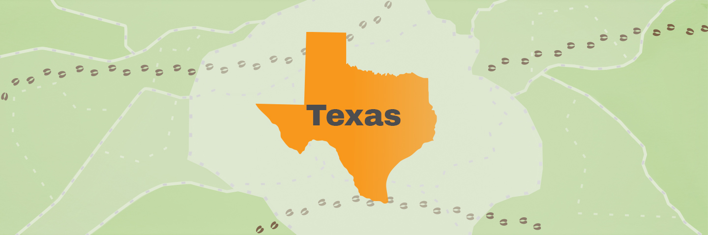 Map showing the state of Texas, take the Texas Hunter Education Course concept. 