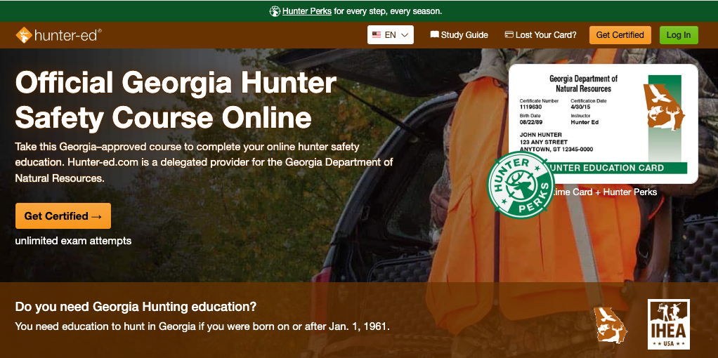 Hunter-Ed Georgia hunter education course page. 