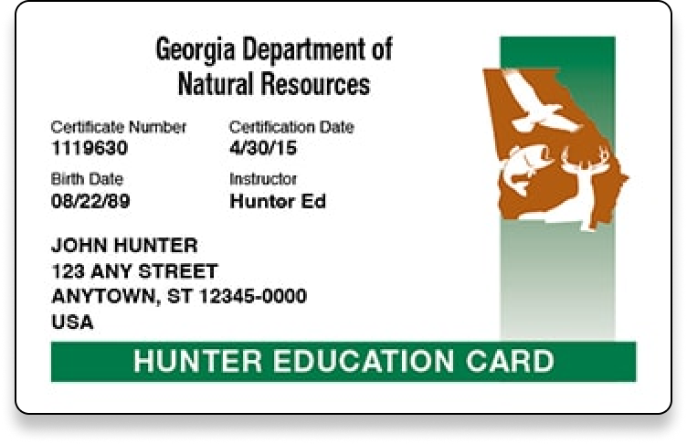 Image of the Georgia hunter education card. 