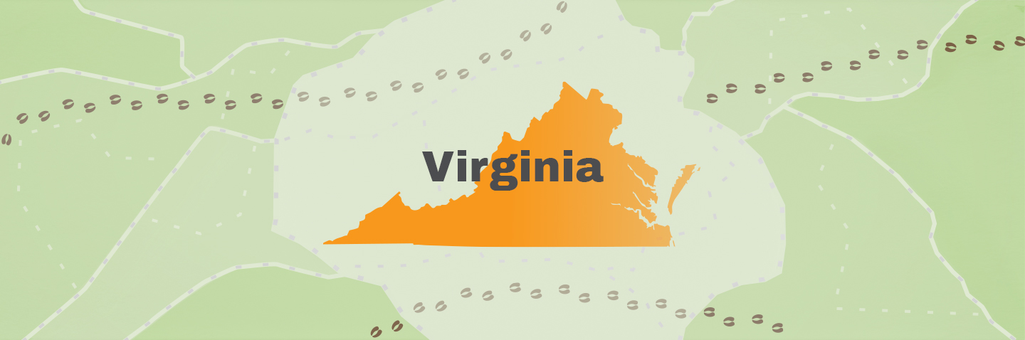 Map showing the state of Virginia, take the hunter education course VA concept. 