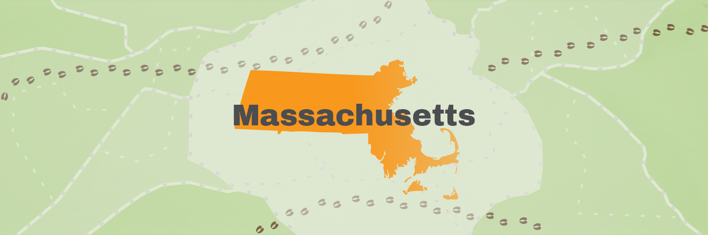 Map showing state of Massachusetts, take the hunter education course MA concept. 