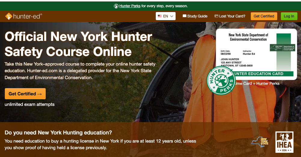 Course page for the Hunter-Ed New York hunter safety course. 