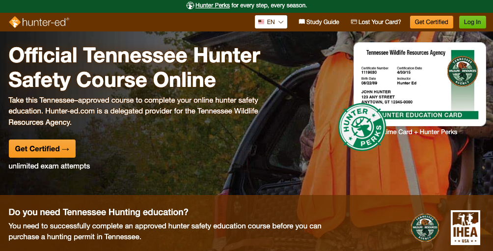 Hunter-Ed Tennessee hunter safety course page.
