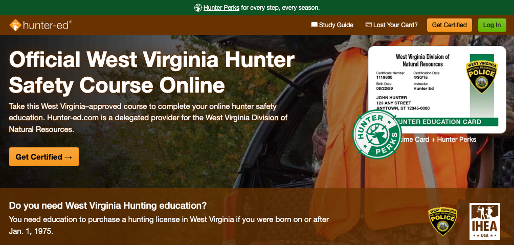 Hunter-Ed  West Virginia hunter safety course page.