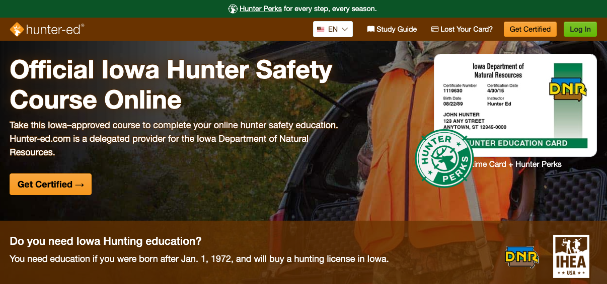 Hunter-Ed Iowa hunter safety course page.