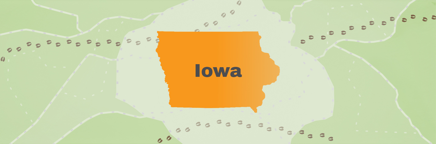 Map showing state of Iowa, take the hunter education course Iowa requires concept. 
