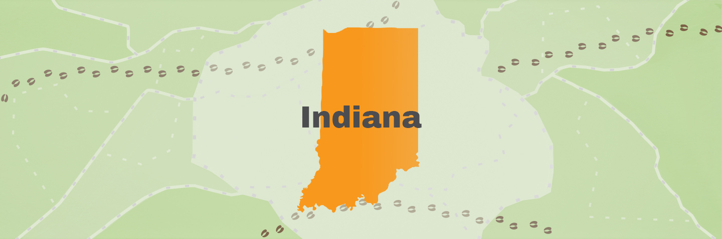 Map showing state of Indiana, take the Indiana hunter education course online concept. 