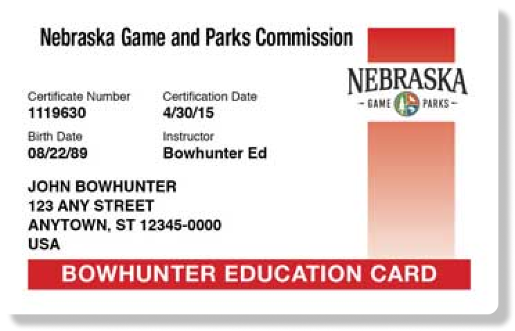 Nebraska Bowhunter Education Card
