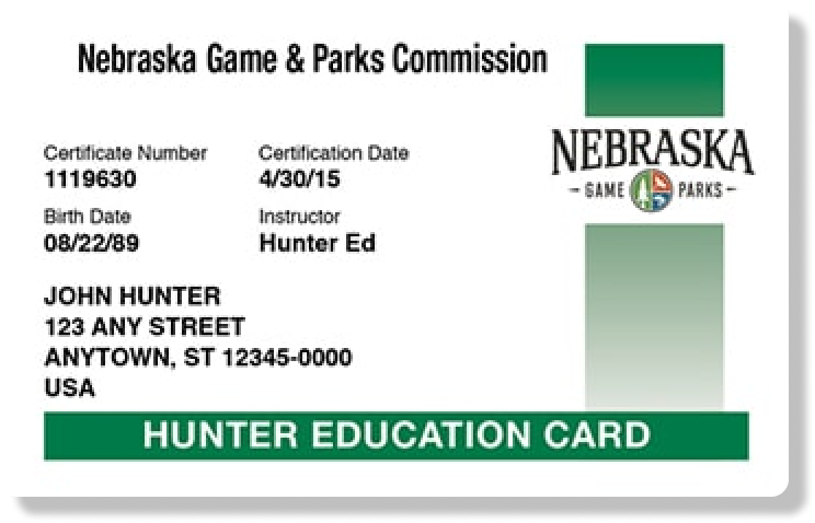 Image of the Nebraska hunter education card. 