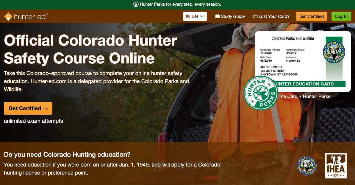 Hunter-Ed Colorado hunter education course page. 