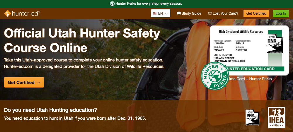 Hunter-Ed Utah hunter education course page. 