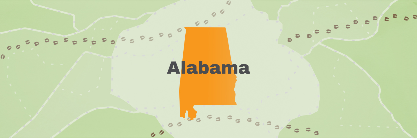 Map showing state of Alabama, get your Alabama hunter education certification concept. 