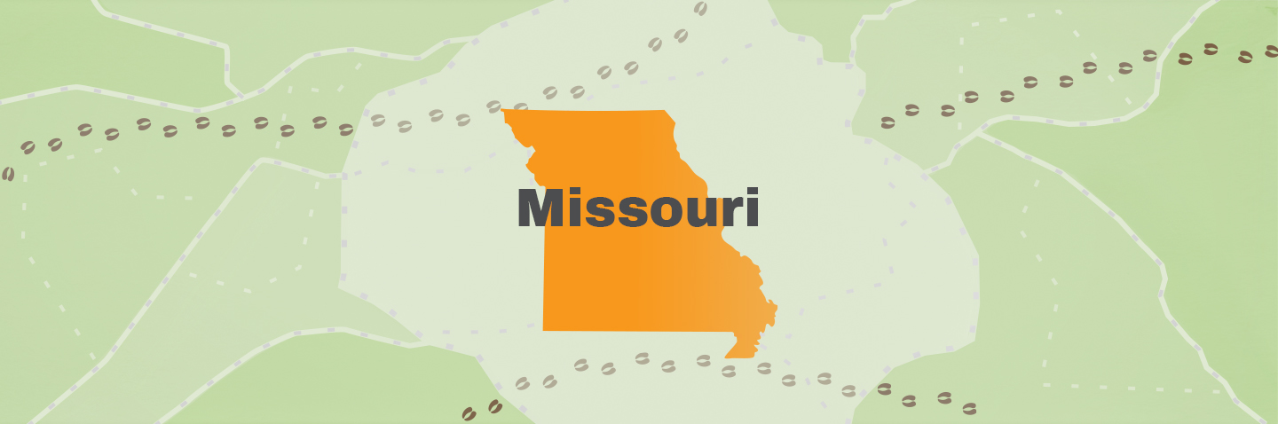 Map showing state of Missouri, get your Missouri hunter education certification concept. 