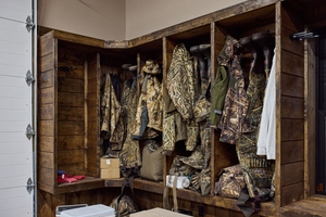 Waterfowl hunting gear prepared for hunt, what to pack for a hunting trip concept.