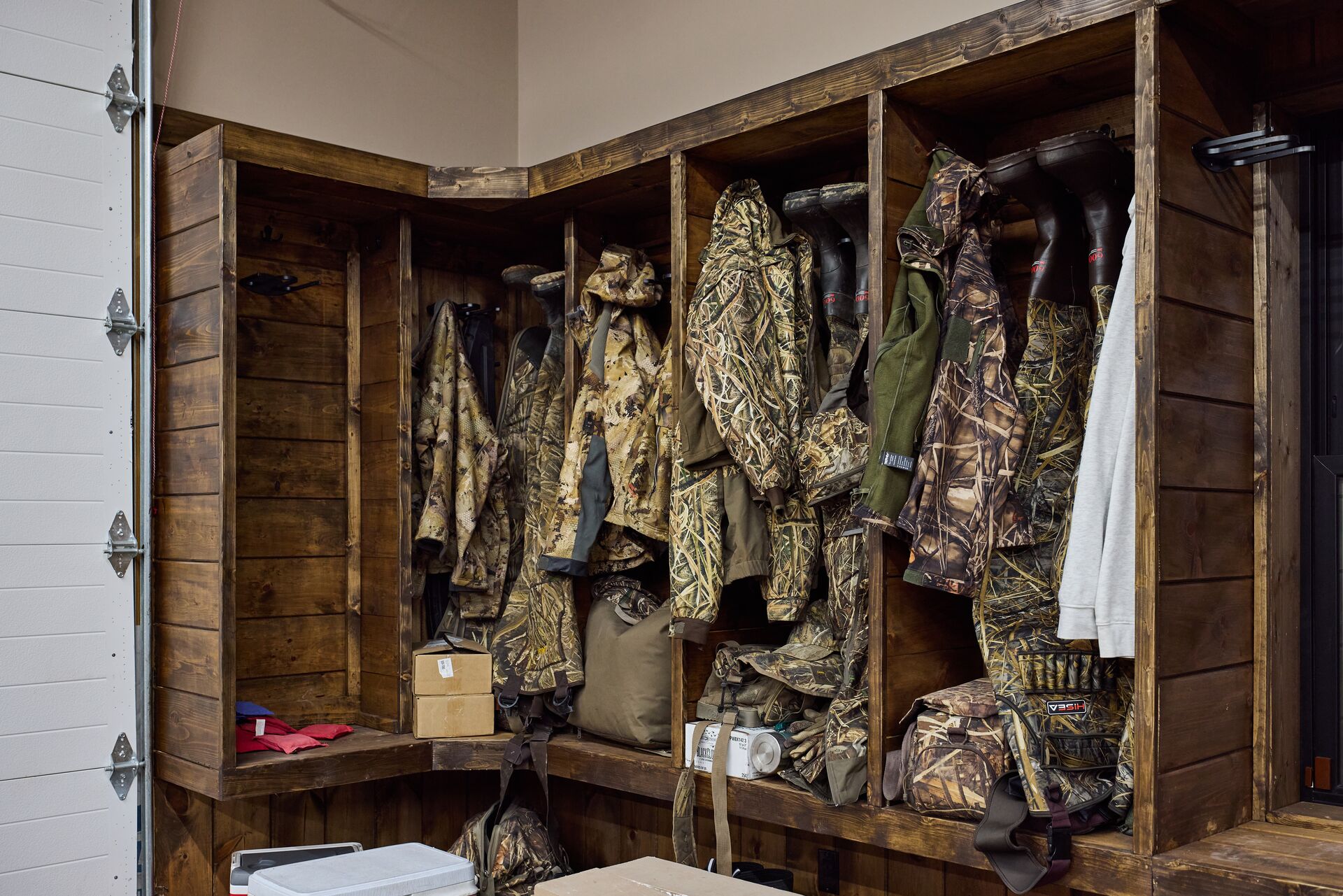 Waterfowl hunting gear prepared for hunt, what to pack for a hunting trip concept.