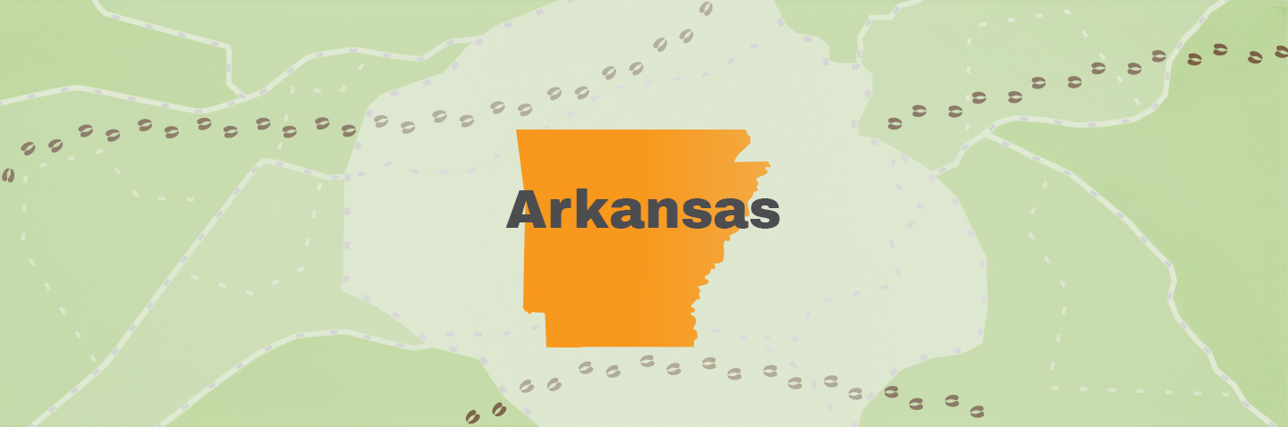 Map showing state Arkansas, take the Arkansas hunter education practice test concept. 