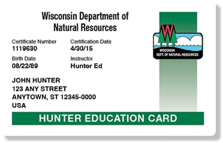 Illustration of the Wisconsin State hunter education card. 