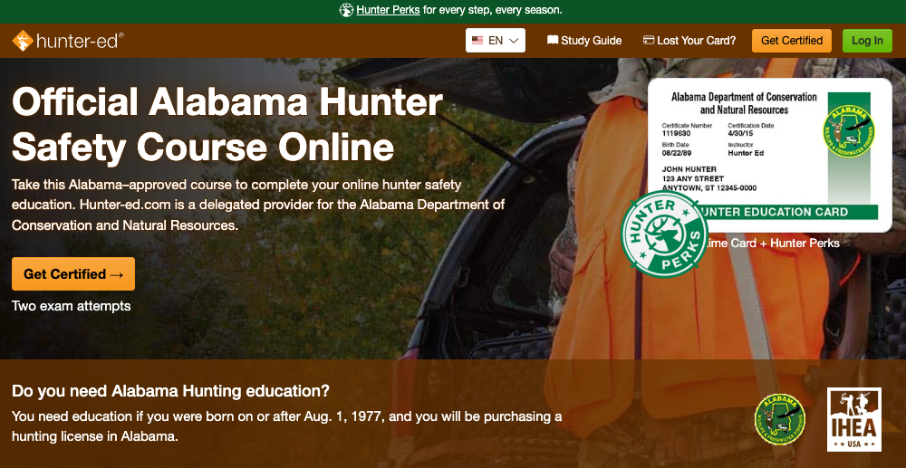 Hunter-Ed course page for the Alaska hunter education online course.
