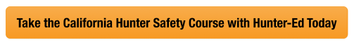 Button with text take the California hunter safety course with Hunter-Ed today, California hunting license concept.