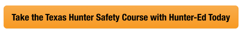 Button with text take the Texas hunter safety course with Hunter-Ed today, Texas hunting license concept.