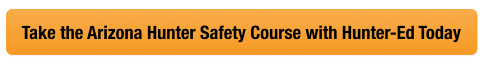 Button with text take the Arizona hunter safety course with Hunter-Ed today, Arizona hunting license concept. 
