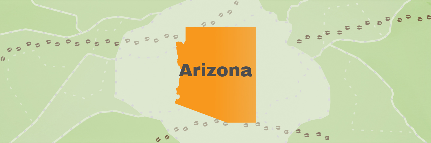 Illustration showing the state of Arizona, how to get an Arizona hunting license concept.