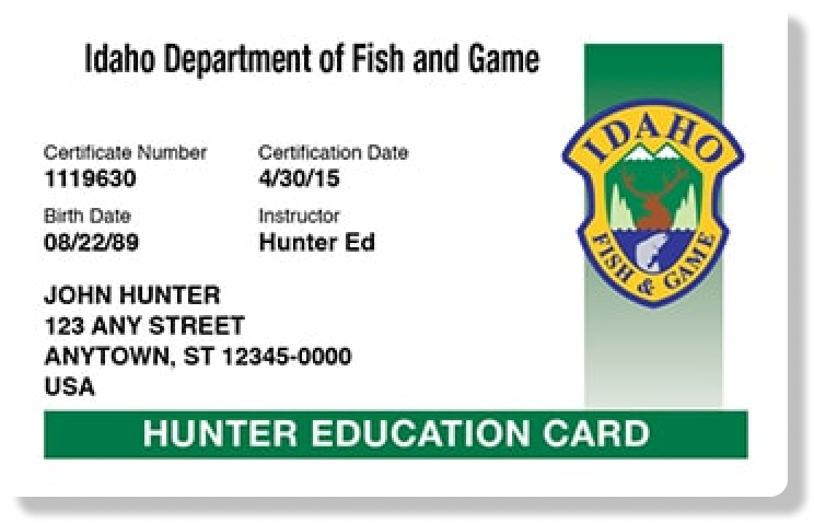 Idaho hunter education card illustration, how to get your Idaho hunting license concept. 