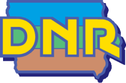 Iowa Department of Natural Resources logo illustrated, get an Iowa hunting license concept. 