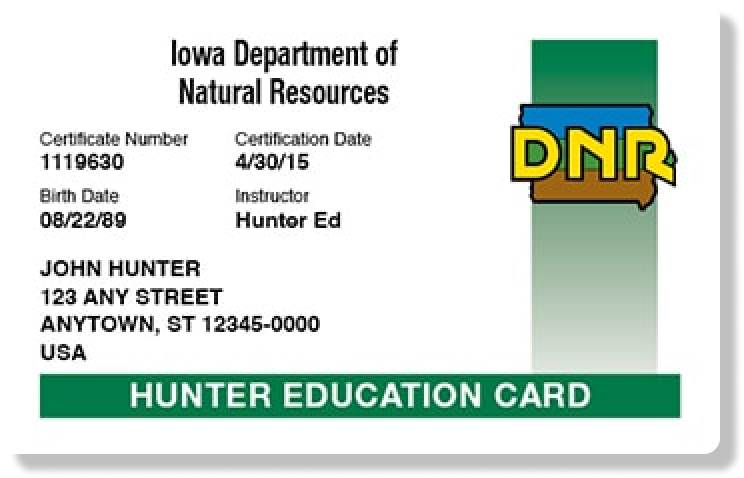 Illustration of the Iowa hunter education card, get your Iowa hunting license concept. 