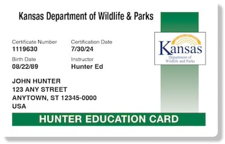 Kansas hunter education card, how to get your Kansas hunting license concept. 