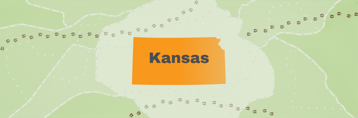 Illustration showing the state of Kansas, how to get an Kansas hunting license concept.