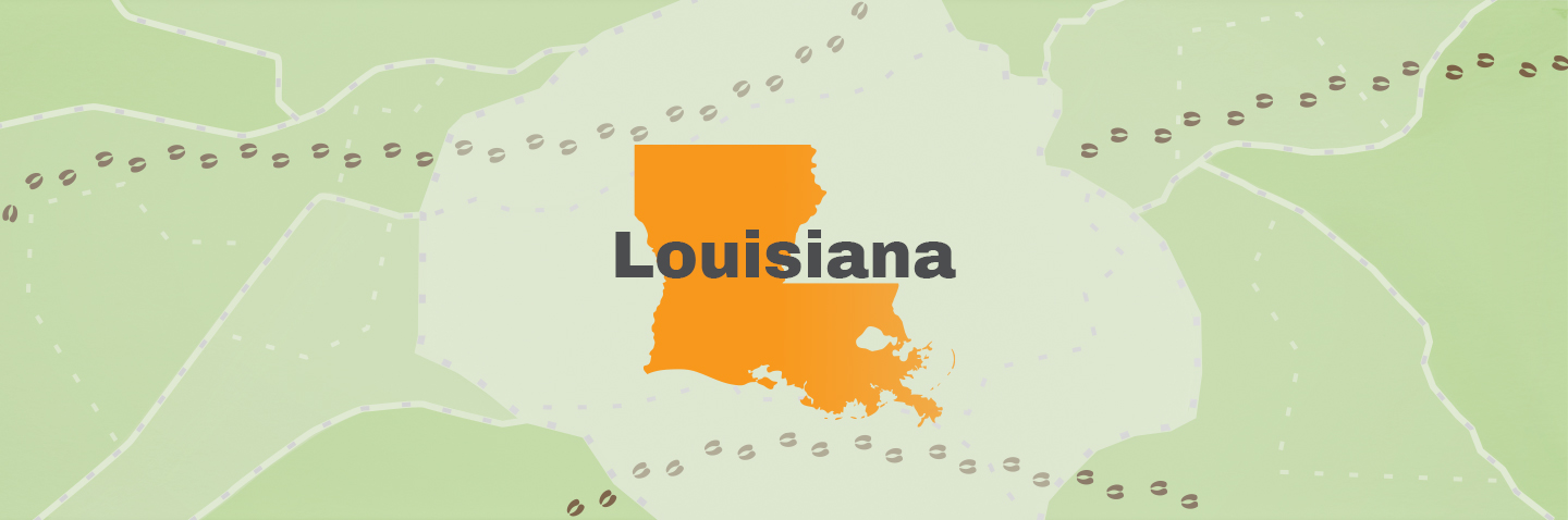 Illustration showing the state of Louisiana, how to get a Louisiana hunting license concept.