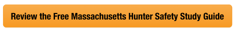 Button with text to review the free Massachusetts study guide, get a MA hunting license concept. 
