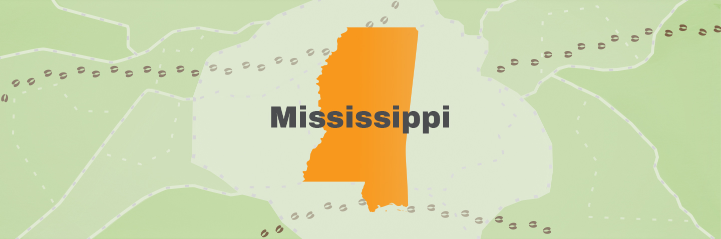 Illustration showing the state of Mississippi, how to get a Mississippi hunting license concept.