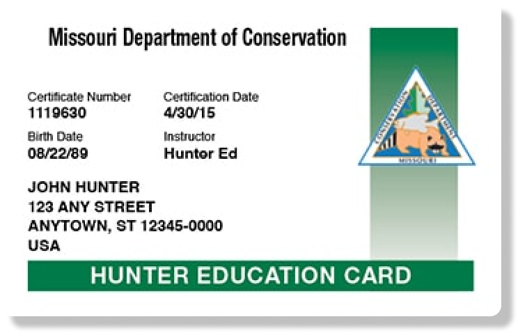 Illustration of the Missouri hunter education card, get Missouri hunting license concept. 