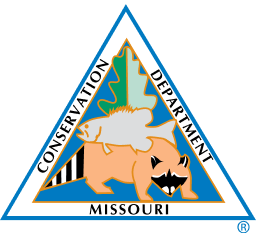Missouri Conservation Department logo in color, get a Missouri hunting license concept. 