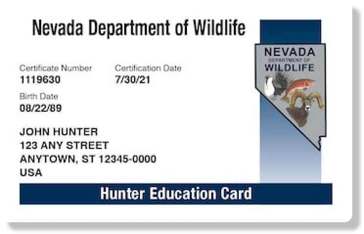Illustration of the Nevada hunter education card, get a Nevada hunting license concept. 