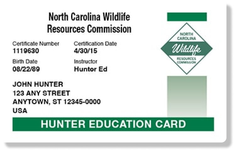 Illustration of the North Carolina hunter education card, get a North Carolina hunting license concept.