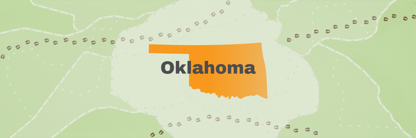 Illustration showing the state of Oklahoma, how to get an Oklahoma hunting license concept.