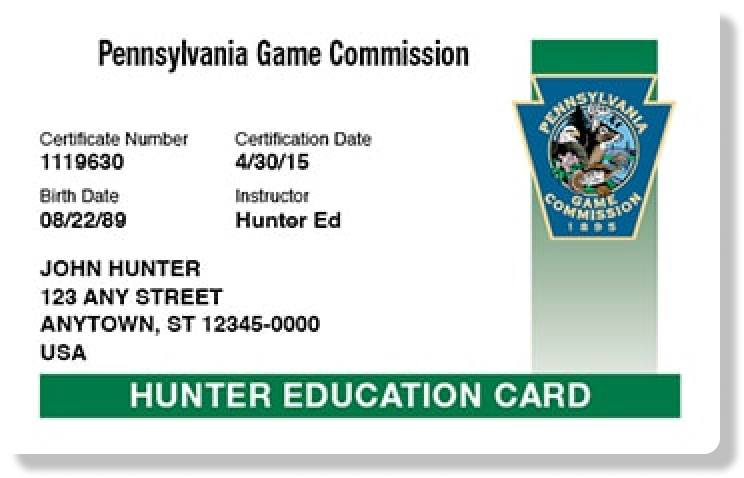 Illustration of the PA hunter education card, get a PA hunting license concept.