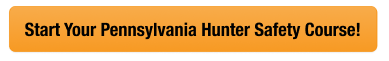 Yellow CTA button to start the PA hunter safety course, get an Pennsylvania hunting license concept.