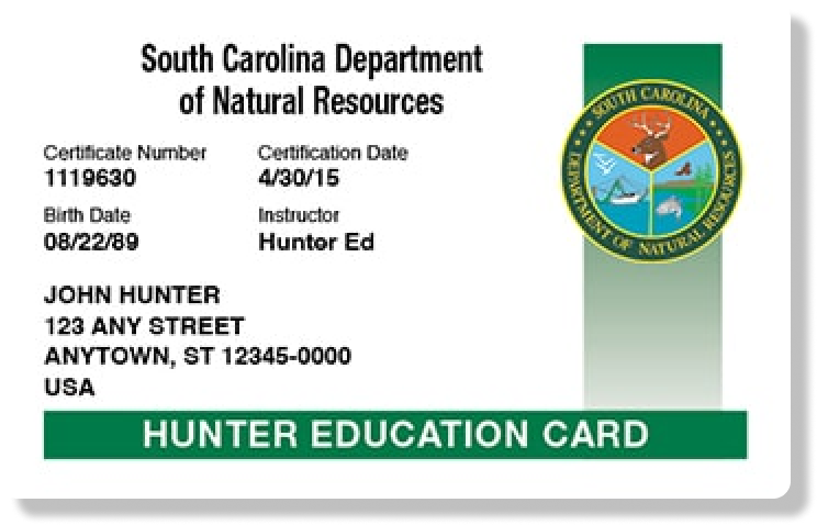 South Carolina hunter education card illustration, get a SC hunting license concept.