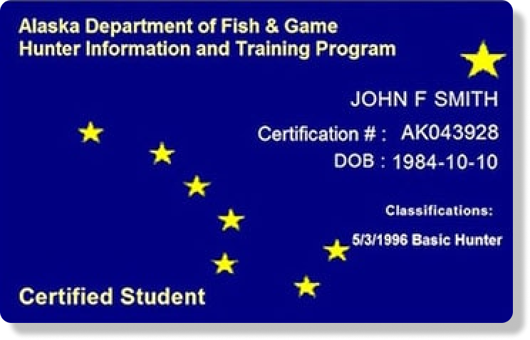 Illustration of the Alaska hunter education card, get an Alaska hunting license concept. 