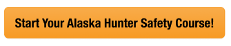 Yellow CTA button to start the Alaska hunter safety course, get an Alaska hunting license concept. 